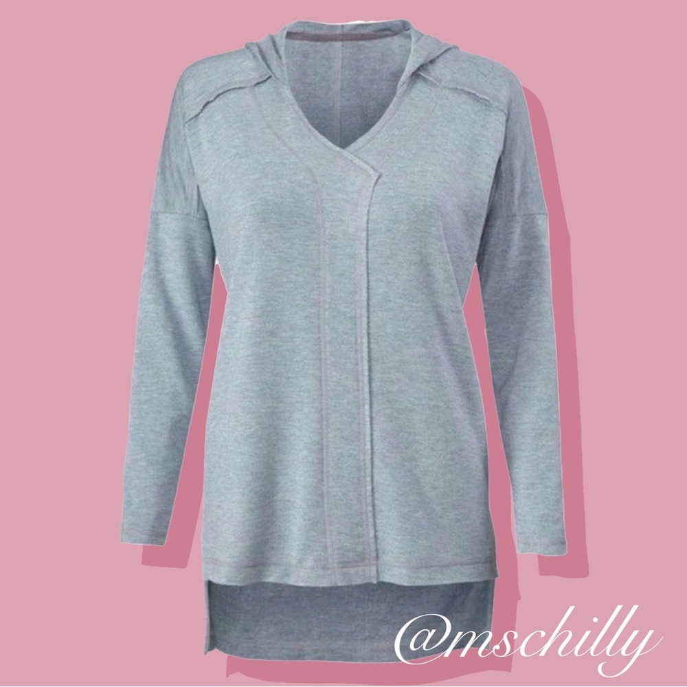 Cabi 3129 Easy Hoodie Heathered Blue Hi Low Hem Casual Sleeve Pullover Sz M